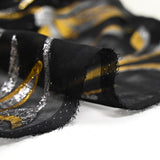 Mousseline de Soie dévorée Tlija or et argent fond noir