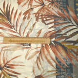 Polycotton veil printed frieze and blue palm trees and brick ecru background