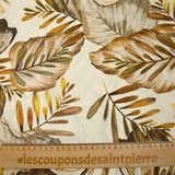 Viscose imprimée nature en feuilles marron et jaune fond écru