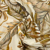 Viscose imprimée nature en feuilles marron et jaune fond écru
