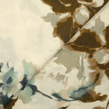 Viscose printed ink with blue and brown flowers on an ecru background