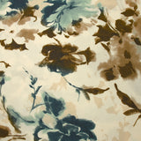 Viscose printed ink with blue and brown flowers on an ecru background