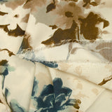 Viscose printed ink with blue and brown flowers on an ecru background
