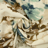 Viscose printed ink with blue and brown flowers on an ecru background