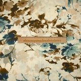Viscose printed ink with blue and brown flowers on an ecru background