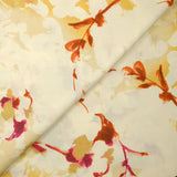 Viscose imprimée encre de fleurs orange et jaune fond écru