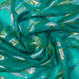 Mousseline de Soie dévorée Tlija or et argent fond vert canard