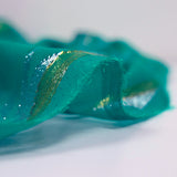 Mousseline de Soie dévorée Tlija or et argent fond vert canard