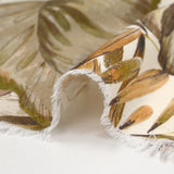 Viscose imprimée nature en feuilles marron et jaune fond écru