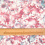 Velours de coton ras cachemire rouge fond blanc