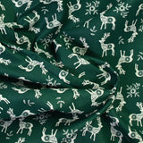 Santa Claus Printed Cotton Popeline Green Fond