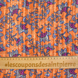 Printed muslin with purple satin stripe and orange background