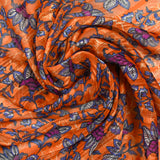 Printed muslin with purple satin stripe and orange background