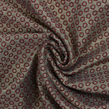 Brocart polyester Lurex doré cercles bordeaux fond écru