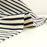 Jersey viscose côtelé marine et blanc cassé