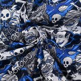 Coton imprimé vampires & créatures de la nuit bleu glacial