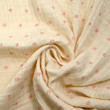 Double gaze plumetis Dobby rose fond écru