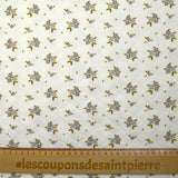Jersey de coton matelassé imprimé fleurettes gris fond blanc