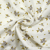 Jersey de coton matelassé imprimé fleurettes gris fond blanc