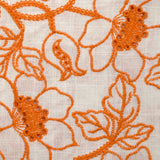 Lin viscose brodé ajouré fleurs orange fond blanc