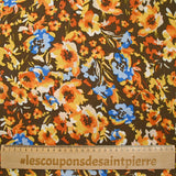 Crinkle Mousseline Satin Table of yellow and blue flowers brown background