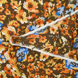 Crinkle Mousseline Satin Table of yellow and blue flowers brown background