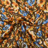 Crinkle Mousseline Satin Table of yellow and blue flowers brown background