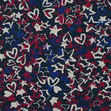 Jersey de viscosa con estampado graffiti índigo y frambuesa, fondo azul medianoche