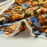 Crinkle Mousseline Satin Table of yellow and blue flowers brown background