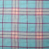 Voile de coton Lurex froissé à carreaux fond bleu ciel