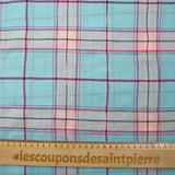 Voile de coton Lurex froissé à carreaux fond bleu ciel