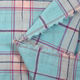 Voile de coton Lurex froissé à carreaux fond bleu ciel