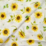 Double gaze imprimée tournesol fond blanc cassé