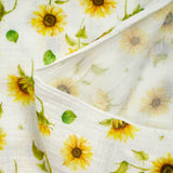 Double gaze imprimée tournesol fond blanc cassé