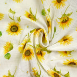 Double gaze imprimée tournesol fond blanc cassé
