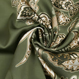 Satin polyester imprimé cachemire en frise fond kaki
