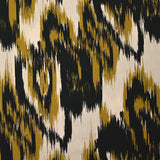 Printed viscose mystical leaves ocher beige background