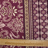 Satin polyester imprimé frise et baroque fond prune
