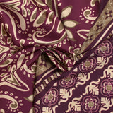 Satin polyester imprimé frise et baroque fond prune
