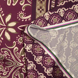Satin polyester imprimé frise et baroque fond prune