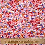 Viscose imprimée Azalée rouge et violet fond rose