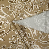 Satin polyester imprimé baroque fond beige