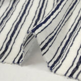 Jersey de polyester fin rayé et dévoré marine et blanc