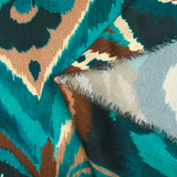 Satin polyester imprimé vibration de cachemire marron et bleu canard
