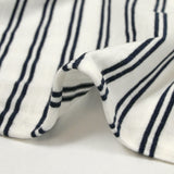 Jersey de coton flammé rayé bleu nuit et blanc