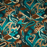 Satin polyester imprimé vibration de cachemire marron et bleu canard