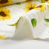 Double gaze imprimée tournesol fond blanc cassé