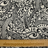 Satin polyester imprimé tribal hawaïen fond noir