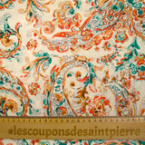 Satin polyester imprimé aquarelle cachemire fond écru
