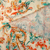 Satin polyester imprimé aquarelle cachemire fond écru
